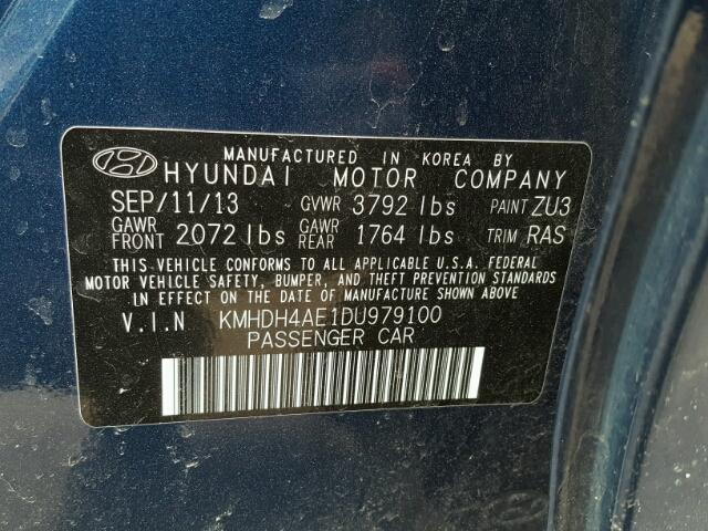 KMHDH4AE1DU979100 - 2013 HYUNDAI ELANTRA GL BLUE photo 10