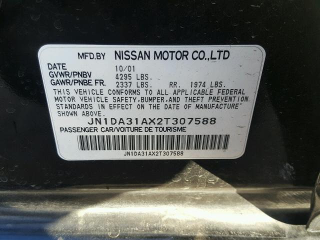 JN1DA31AX2T307588 - 2002 NISSAN MAXIMA GLE BLACK photo 10