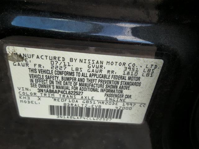 3N1AB6AP4CL622527 - 2012 NISSAN SENTRA 2.0 BLACK photo 10