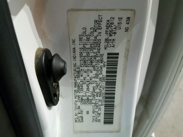 5TDZA23C14S113867 - 2004 TOYOTA SIENNA CE WHITE photo 10