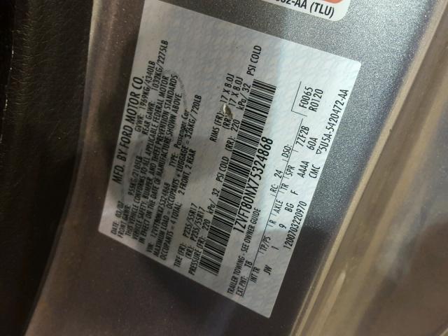 1ZVFT80NX75324868 - 2007 FORD MUSTANG GRAY photo 10