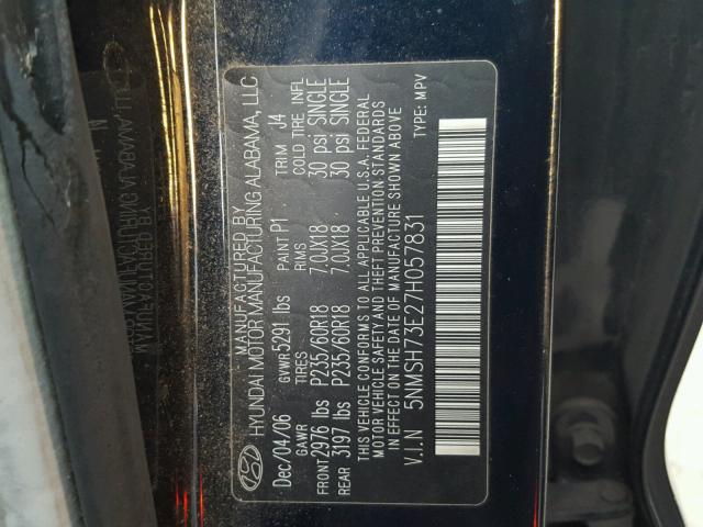 5NMSH73E27H057831 - 2007 HYUNDAI SANTA FE S BLUE photo 10