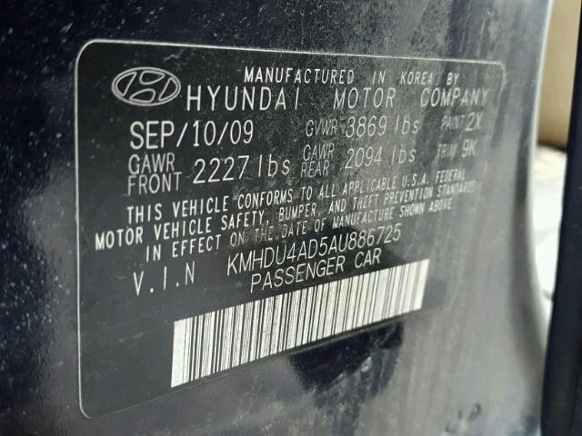 KMHDU4AD5AU886725 - 2010 HYUNDAI ELANTRA BL BLUE photo 10