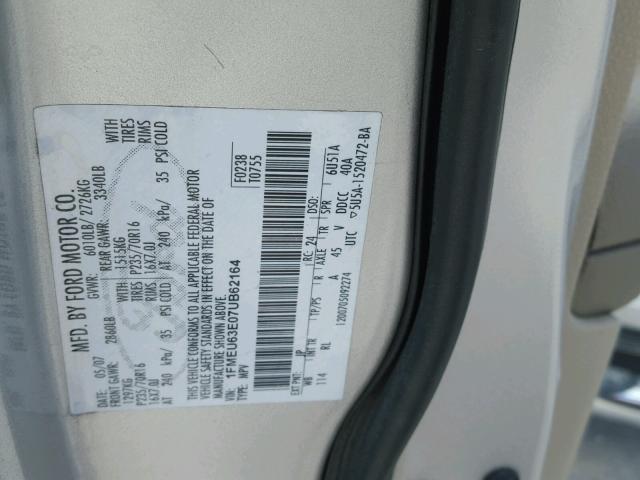 1FMEU63E07UB62164 - 2007 FORD EXPLORER X SILVER photo 10