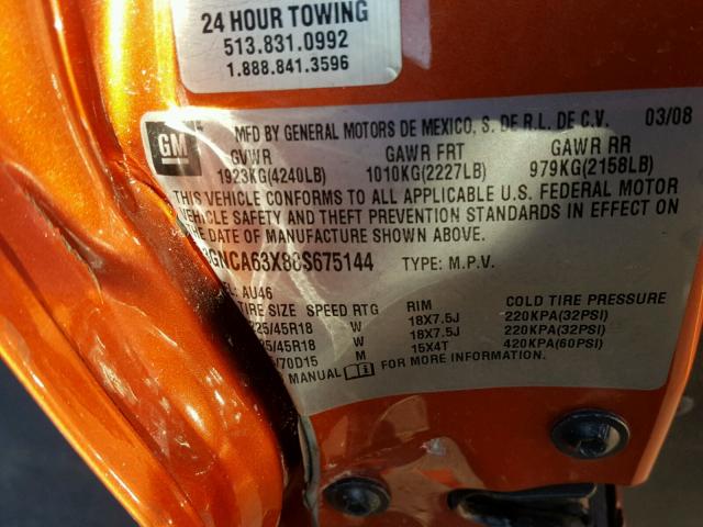 3GNCA63X88S675144 - 2008 CHEVROLET HHR SS 橙色 照片 10