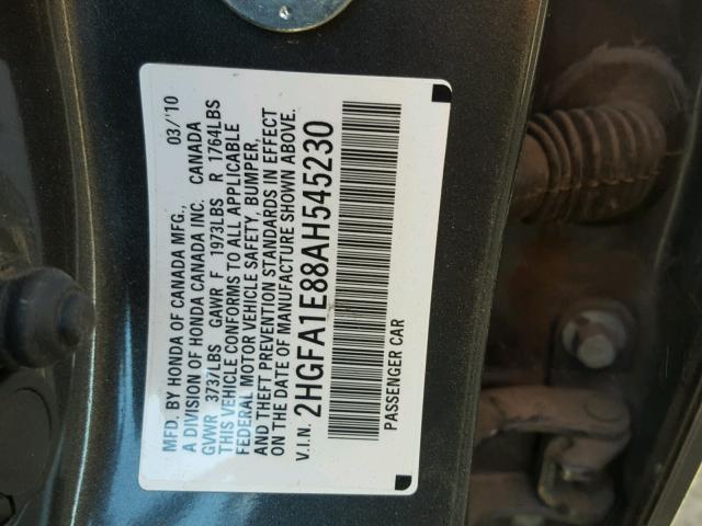 2HGFA1E88AH545230 - 2010 HONDA CIVIC EX GRAY photo 10