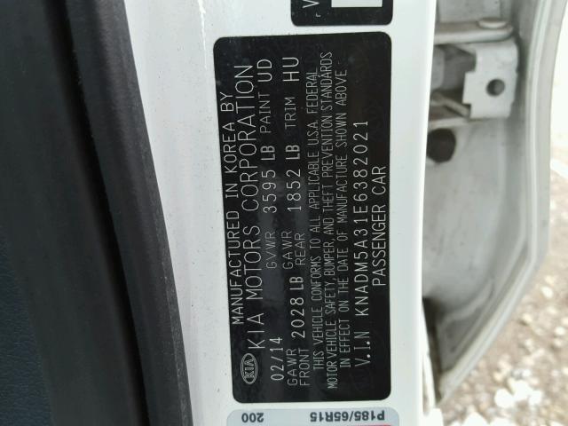 KNADM5A31E6382021 - 2014 KIA RIO LX Սպիտակ լուսանկար 10