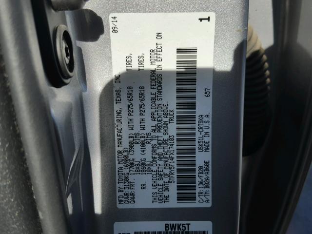 5TFRY5F14FX174103 - 2015 TOYOTA TUNDRA DOU SILVER photo 10