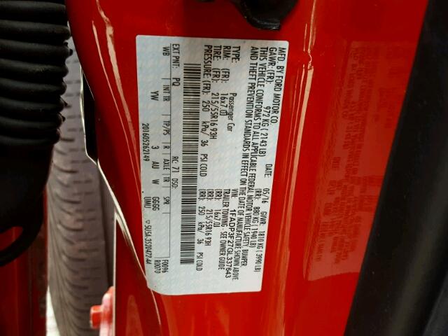 1FADP3F27GL337643 - 2016 FORD FOCUS SE RED photo 10