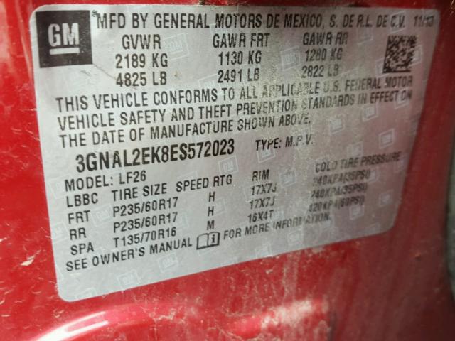 3GNAL2EK8ES572023 - 2014 CHEVROLET CAPTIVA LS RED photo 10