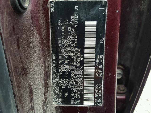 JTLKT334264039226 - 2006 TOYOTA SCION XB BURGUNDY photo 10