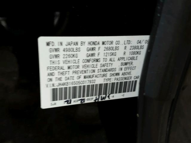 JH4KB16505C017932 - 2005 ACURA RL Qara foto 10