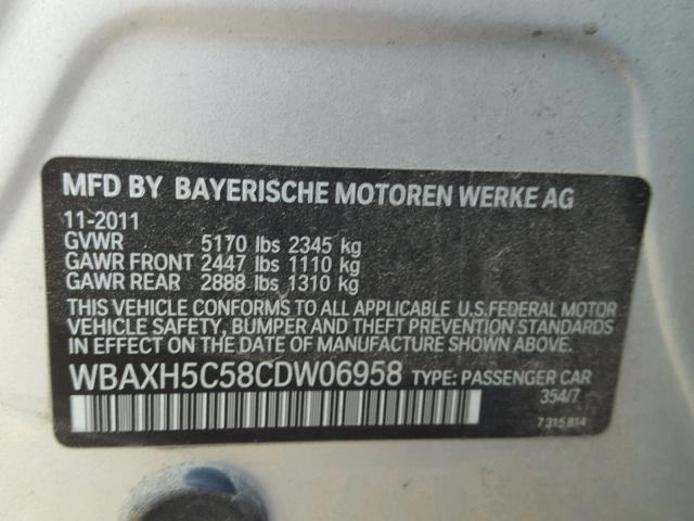 WBAXH5C58CDW06958 - 2012 BMW 528 XI SILVER photo 10