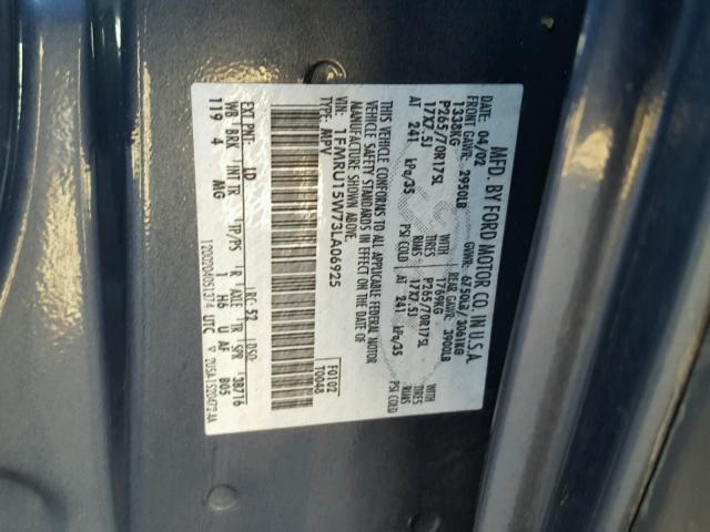 1FMRU15W73LA06925 - 2003 FORD EXPEDITION BLUE photo 10