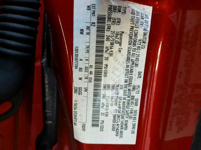 1FAHP3F26CL414269 - 2012 FORD FOCUS SE RED photo 10