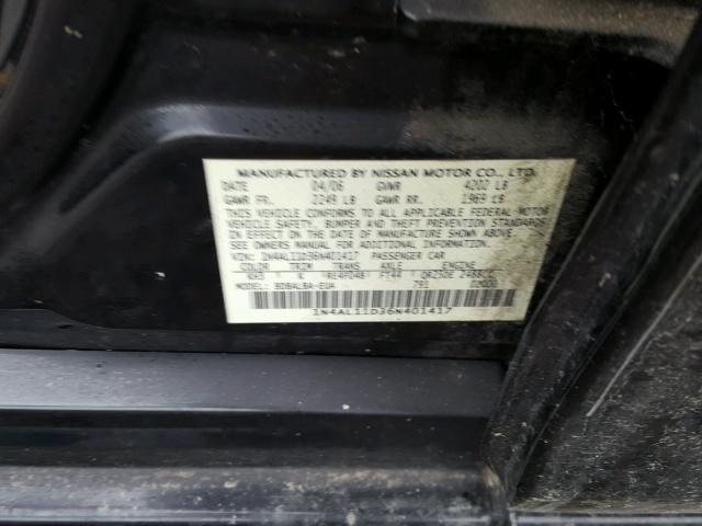 1N4AL11D36N401417 - 2006 NISSAN ALTIMA S BLACK photo 10