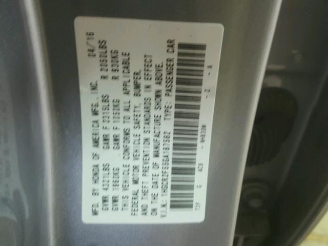 1HGCR2F55GA187582 - 2016 HONDA ACCORD SPO GRAY photo 10