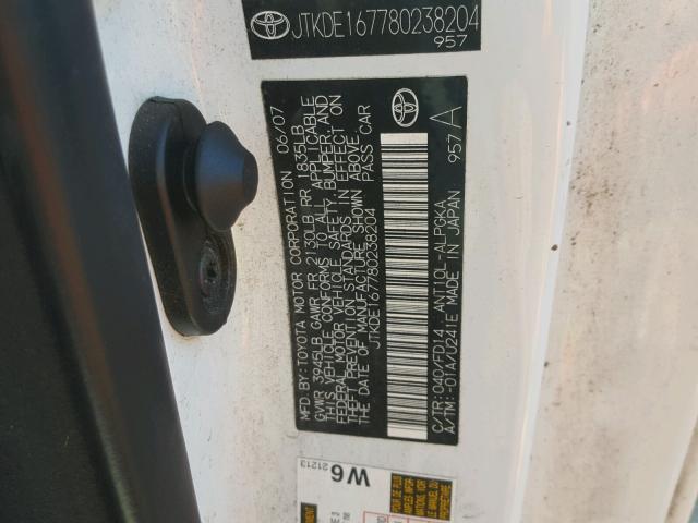 JTKDE167780238204 - 2008 TOYOTA SCION TC 白色 照片 10