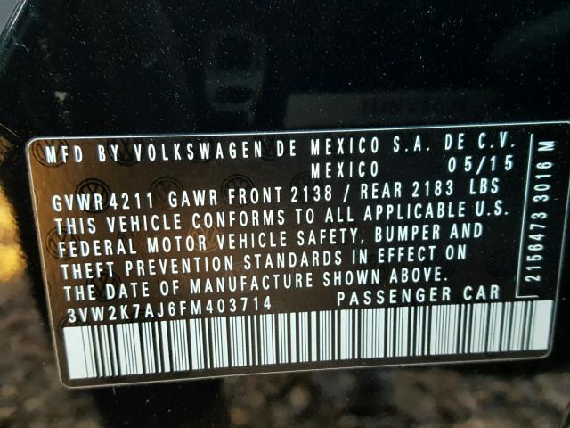 3VW2K7AJ6FM403714 - 2015 VOLKSWAGEN JETTA BASE 黑色 照片 10