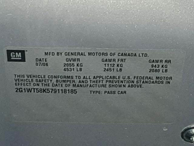 2G1WT58K579118185 - 2007 CHEVROLET IMPALA LT TAN photo 10