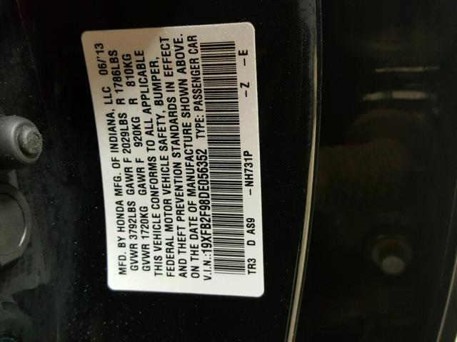 19XFB2F98DE056352 - 2013 HONDA CIVIC EXL 黑色 照片 10