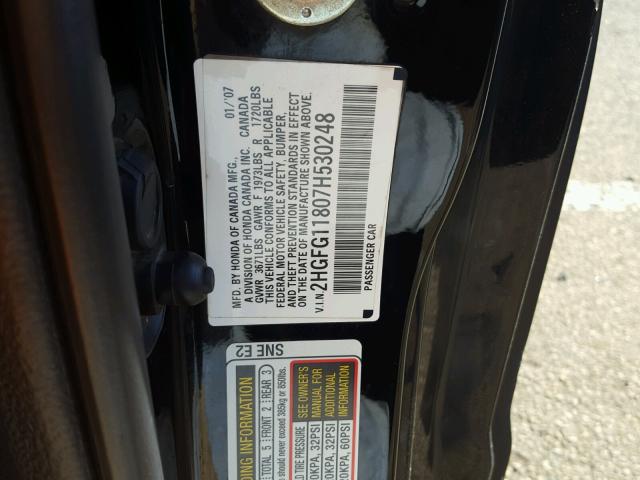 2HGFG11807H530248 - 2007 HONDA CIVIC EX შავი ფოტო 10