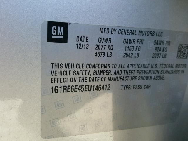 1G1RE6E45EU146412 - 2014 CHEVROLET VOLT SILVER photo 10