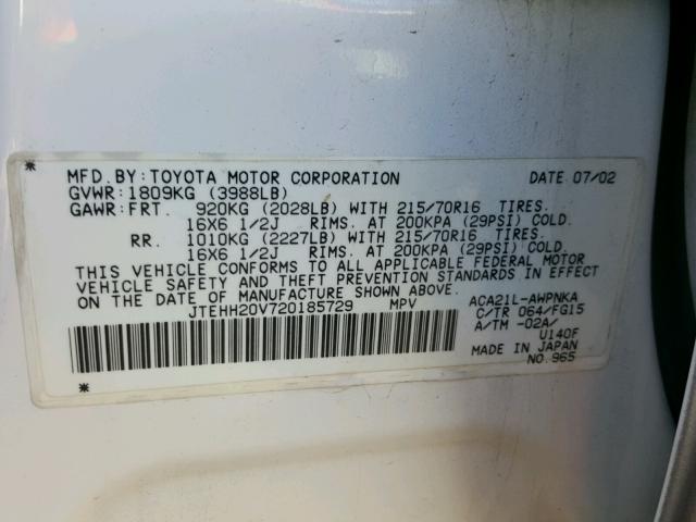 JTEHH20V720185729 - 2002 TOYOTA RAV4 SILVER photo 10