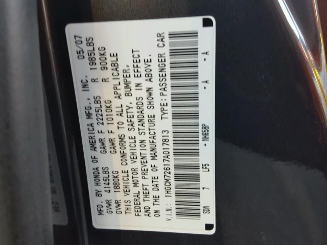 1HGCM72617A017813 - 2007 HONDA ACCORD EX GRAY photo 10