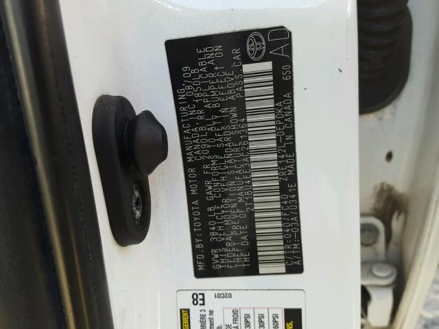 2T1BU4EE3AC261364 - 2010 TOYOTA COROLLA BA WHITE photo 10