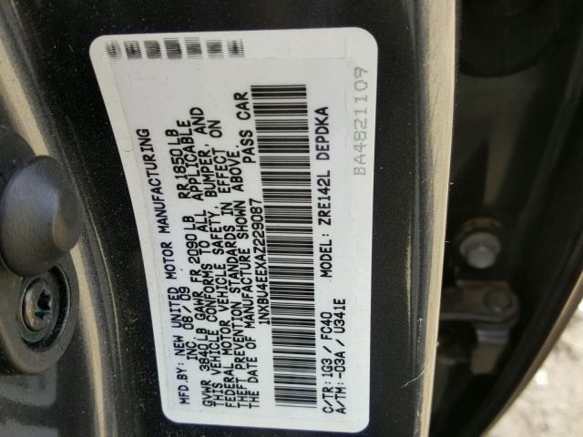 1NXBU4EEXAZ229087 - 2010 TOYOTA COROLLA BA SILVER photo 10