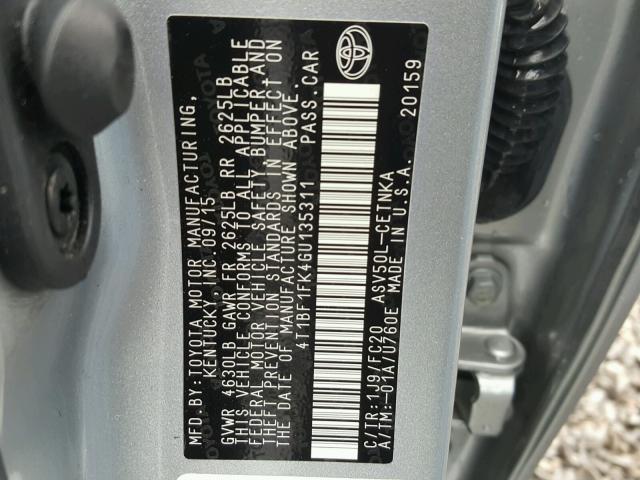 4T1BF1FK4GU135311 - 2016 TOYOTA CAMRY LE SILVER photo 10