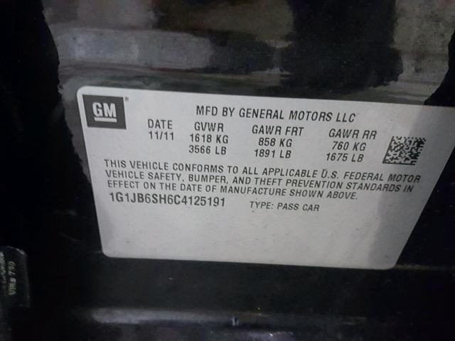 1G1JB6SH6C4125191 - 2012 CHEVROLET SONIC LS BLACK photo 10