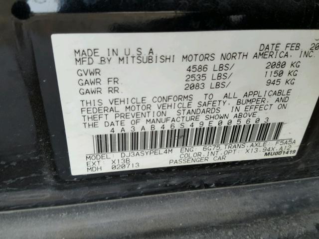 4A3AB46S49E005603 - 2009 MITSUBISHI GALANT SPO BLACK photo 10