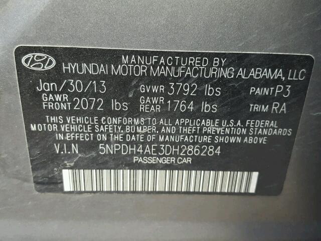 5NPDH4AE3DH286284 - 2013 HYUNDAI ELANTRA GL GRAY photo 10