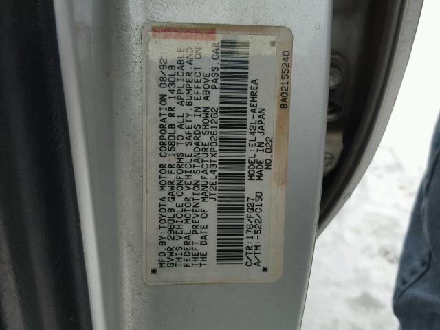 JT2EL43TXP0261262 - 1993 TOYOTA TERCEL DX SILVER photo 10