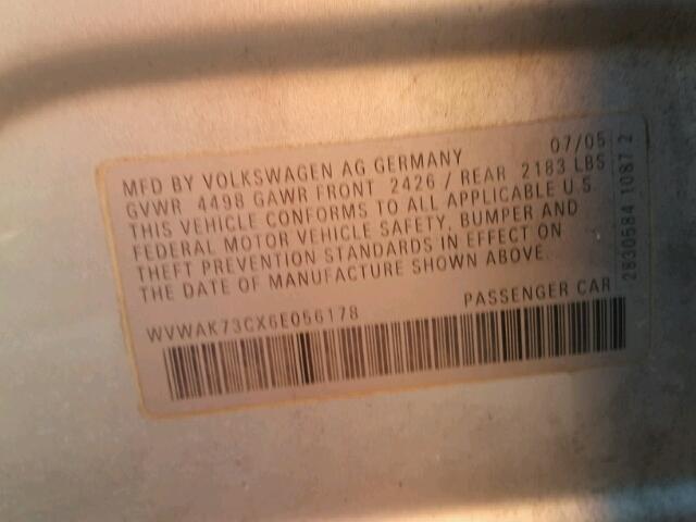WVWAK73CX6E056178 - 2006 VOLKSWAGEN PASSAT SILVER photo 10