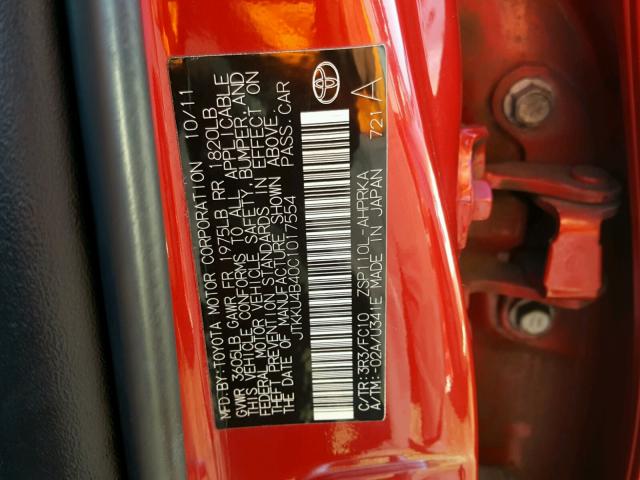 JTKKU4B40C1017554 - 2012 TOYOTA SCION XD RED photo 10