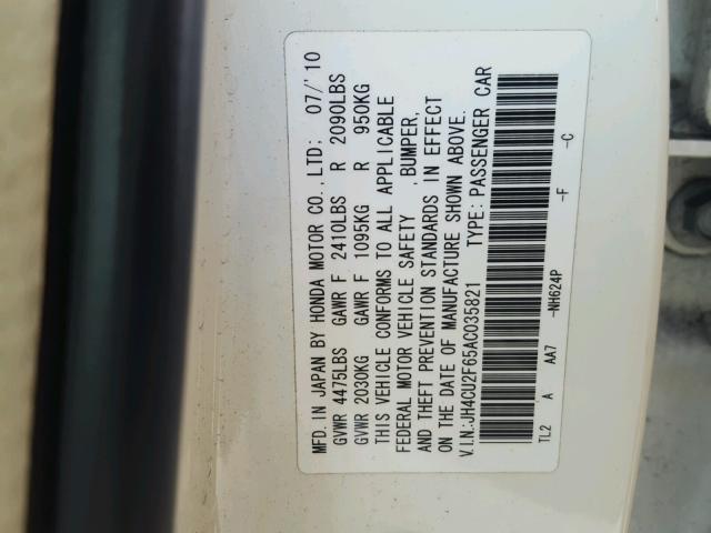 JH4CU2F65AC035821 - 2010 ACURA TSX WHITE photo 10