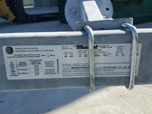 1MDASAV27FA567424 - 2015 OTHR TRAILER ნაცრისფერი ფოტო 10