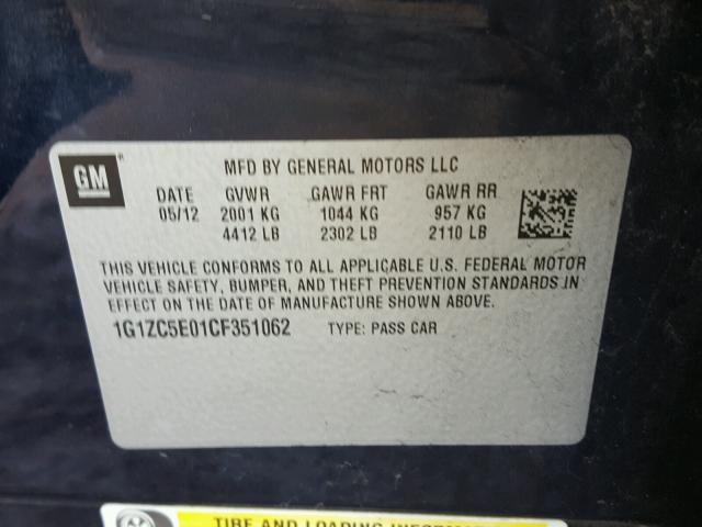 1G1ZC5E01CF351062 - 2012 CHEVROLET MALIBU 1LT 蓝色 照片 10