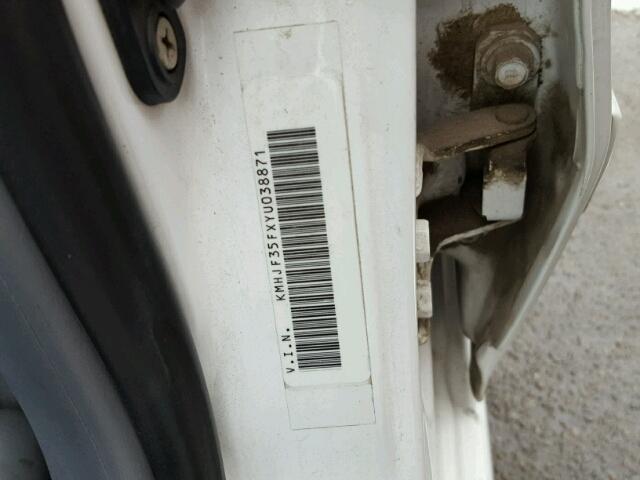 KMHJF35FXYU038871 - 2000 HYUNDAI ELANTRA GL WHITE photo 10