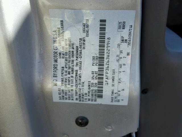 1FAFP36Z63W229948 - 2003 FORD FOCUS SE SILVER photo 10