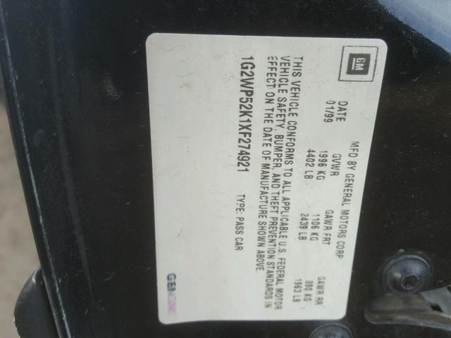 1G2WP52K1XF274921 - 1999 PONTIAC GRAND PRIX BLACK photo 10