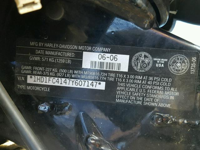 1HD1FC4147Y607147 - 2007 HARLEY-DAVIDSON FLHTCUI BLACK photo 10