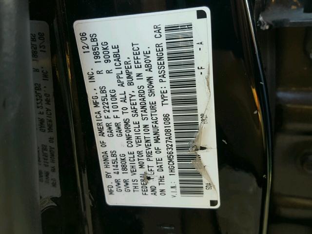 1HGCM56327A081086 - 2007 HONDA ACCORD SE BLACK photo 10