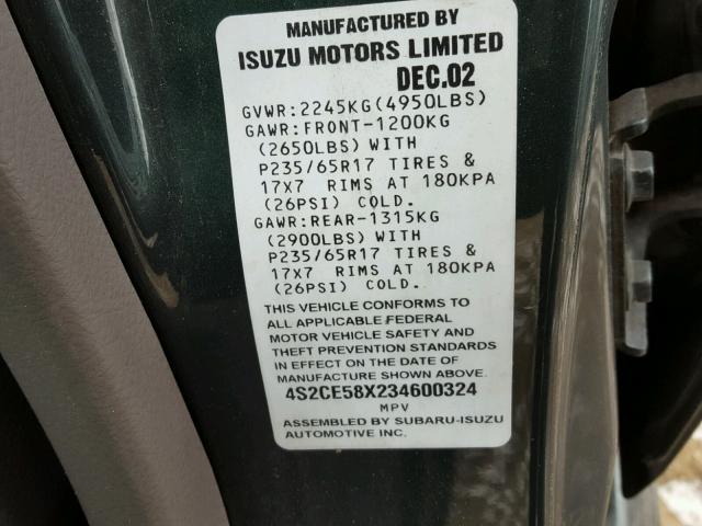 4S2CE58X234600324 - 2003 ISUZU AXIOM XS Yaşıl foto 10