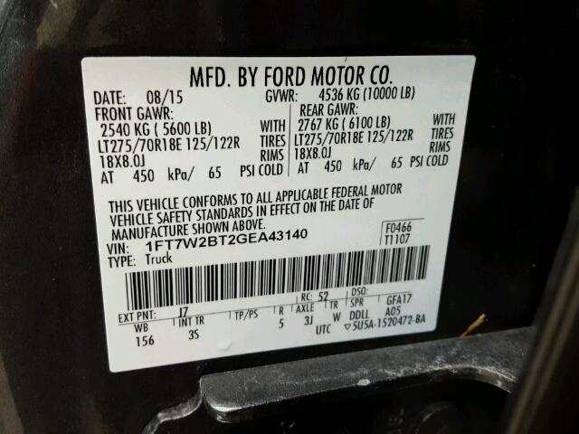 1FT7W2BT2GEA43140 - 2016 FORD F250 SUPER CHARCOAL photo 10