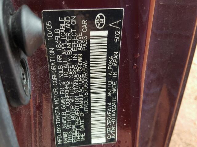 JTKDE167060096596 - 2006 TOYOTA SCION TC 栗色 照片 10