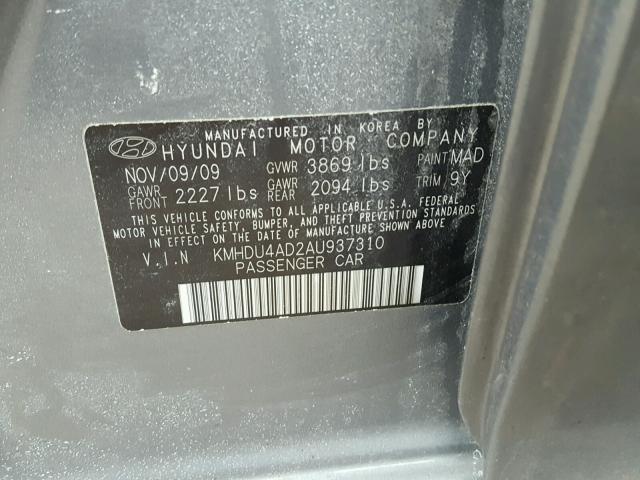 KMHDU4AD2AU937310 - 2010 HYUNDAI ELANTRA BL GRAY photo 10